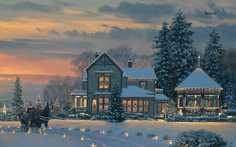 Christmas Eve at Winchester Inn, christmas, snow, inns, eve, winter, HD wallpaper