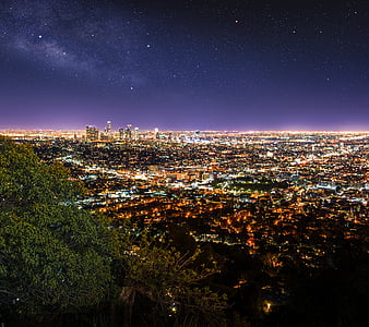 HD wallpaper: city, stars, bench, lights, Los Angeles, night