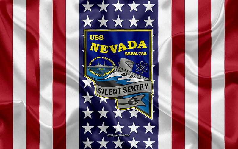 USS Nevada Emblem, SSBN-733, American Flag, US Navy, USA, USS Nevada Badge, US warship, Emblem of the USS Nevada, HD wallpaper