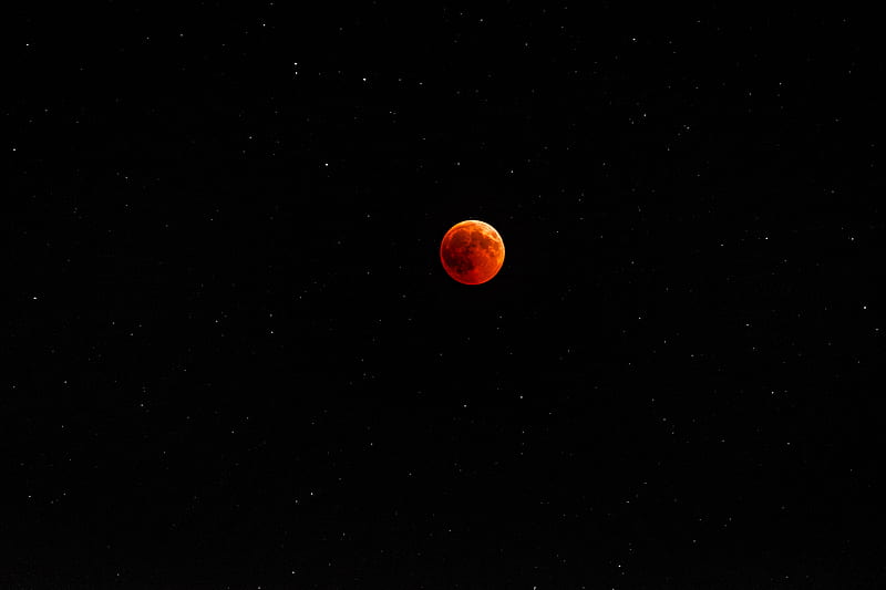 moon, red, full moon, sky, stars, night, HD wallpaper
