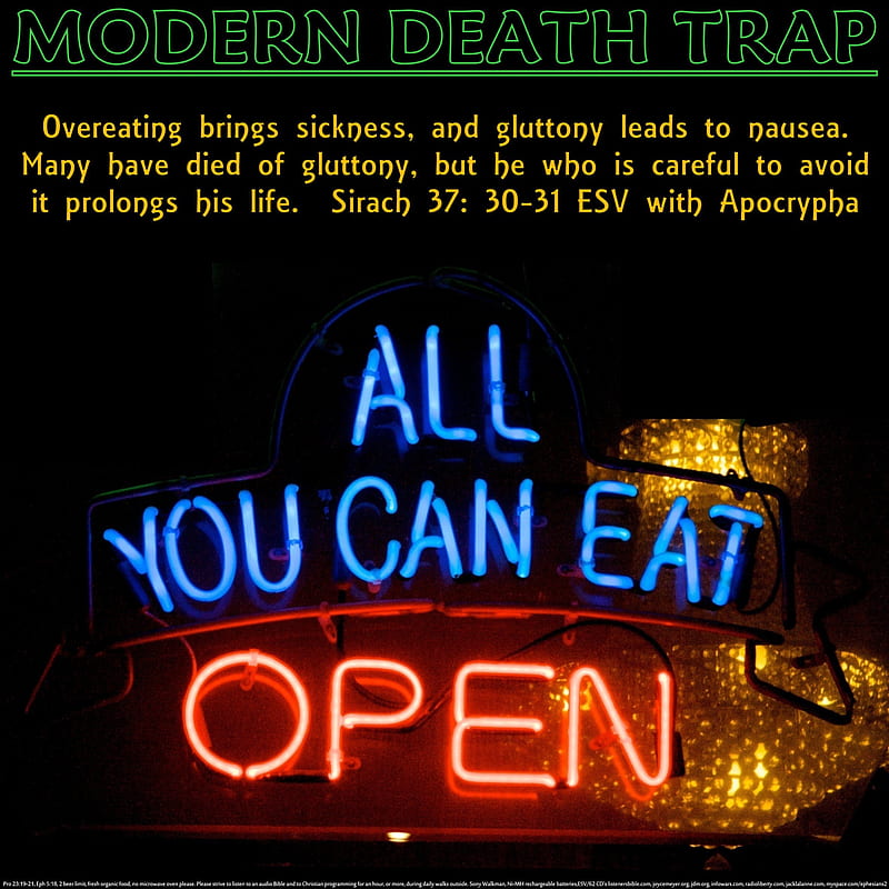 Modern Death Trap, training, all-you-can-eat restaurant, death, health, christian, religious, fitness, Jesus, overeating, quotes, love, neon, sin, food, self-discipline, Bible, sign, peace, gluttony, sayings, bulimia, self-control, wisdom, HD wallpaper