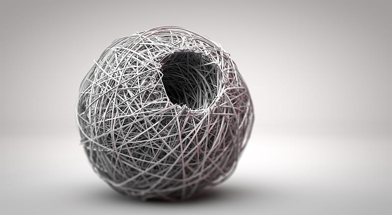 3D Clew Black and White Ultra, Artistic, 3D, Gray, desenho, gris, Hole, clew, Sphere, 3DArt, spherical, 3DModels, HD wallpaper