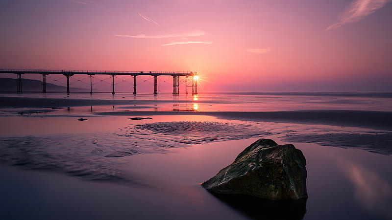 Pier Beach Sunset , beach, sunset, nature, pier, HD wallpaper