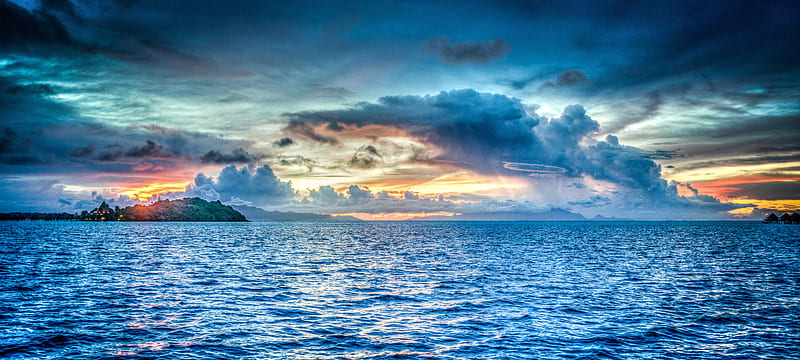 Bora Bora French Polynesia Sunset Ocean Pacific, bora-bora, ocean, sunset, HD wallpaper