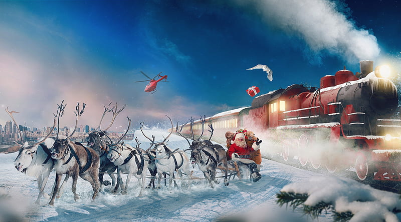 Real Santa Claus Ultra, Holidays, Christmas, Winter, background, Santa, Merry, Xmas, Holiday, Season, reindeers, santaclaus, 2019, HD wallpaper