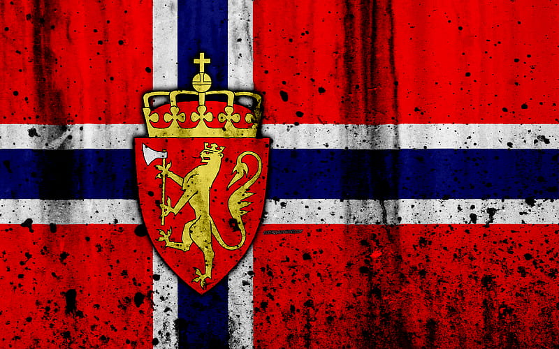 Norwegian flag grunge, flag of Norway, Europe, national symbols, Norway, coat of arms of Norway, Norwegian coat of arms, HD wallpaper