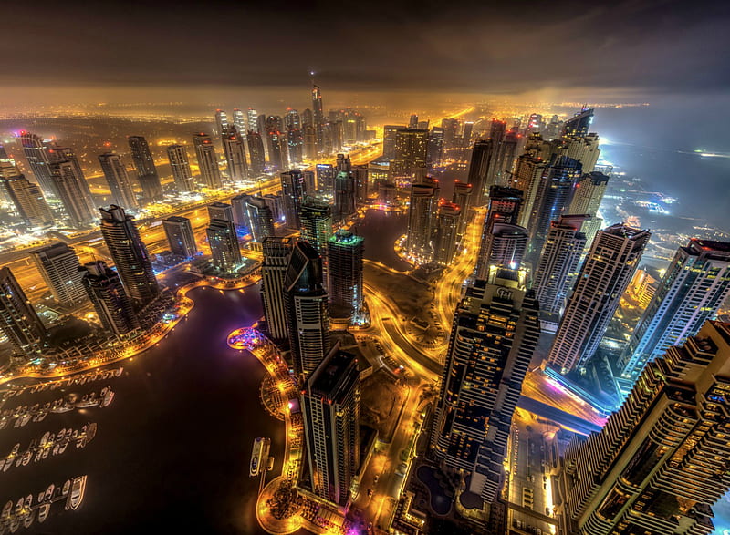 Dubai, arab, buildings, color, emirates, new, streets, uae, HD wallpaper