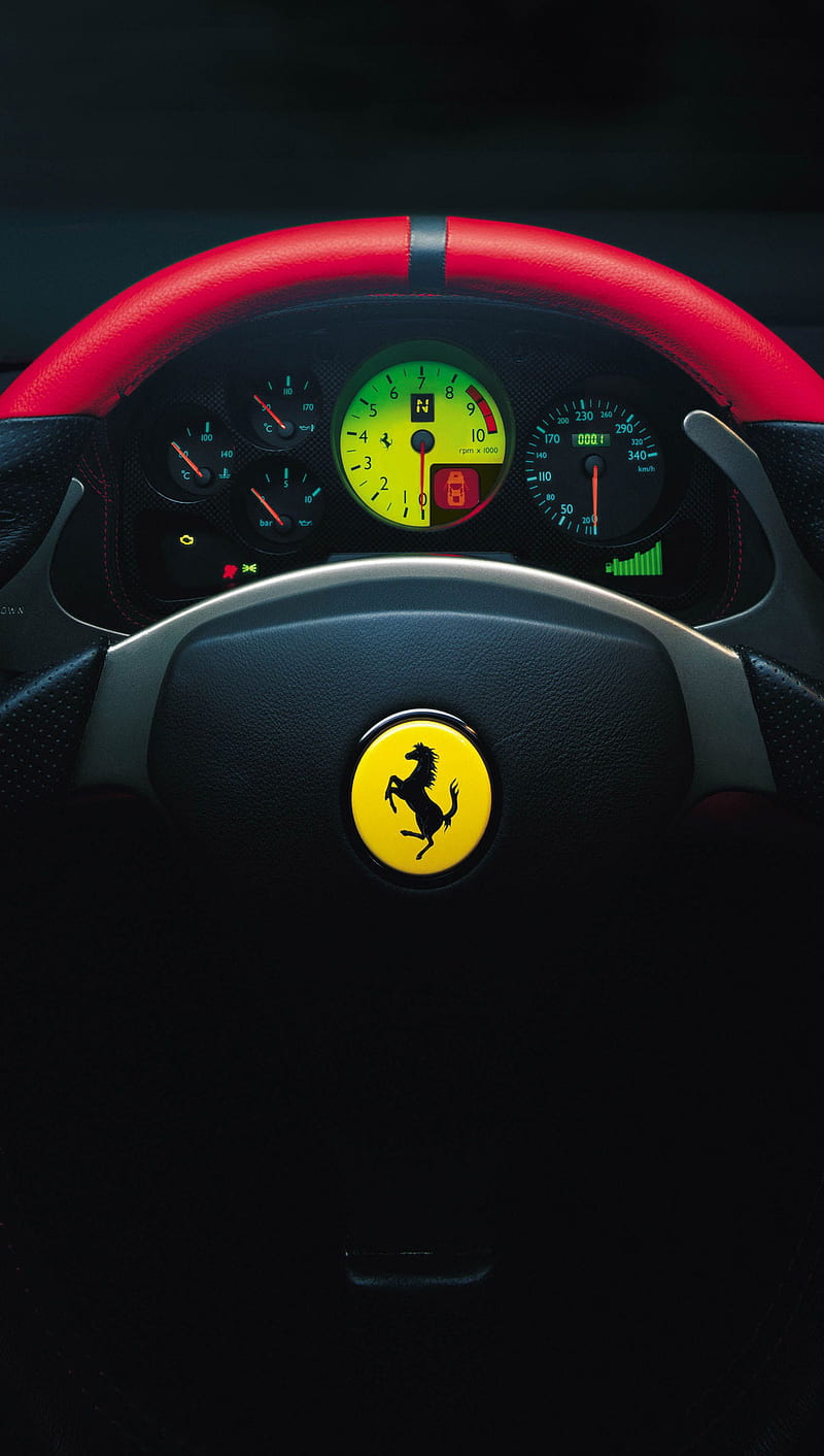 Ferrari, car, steering wheel, HD phone wallpaper