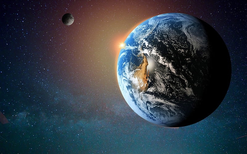 Earth and Moon, stars, planets, Earth, Moon, Space, HD wallpaper | Peakpx