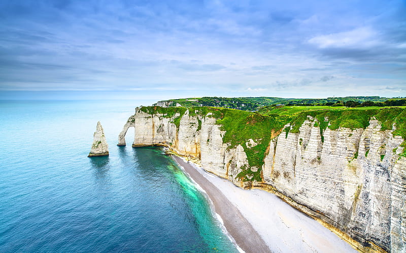 Etretat coast, sea, arches, cliffs, Normandy, France, HD wallpaper