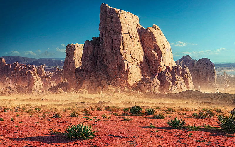 Rocks in Desert, desert, nature, plants, rocks, HD wallpaper