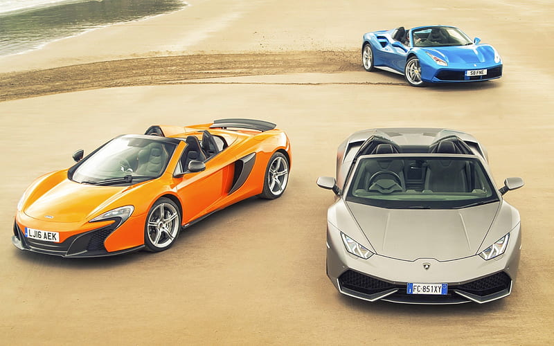 sport cars, Lamborghini Huracan, McLaren 650S Spider, Ferrari 458 GTB, HD wallpaper
