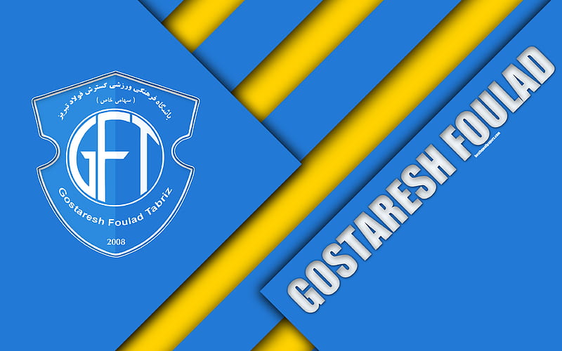 Gostaresh Foolad FC Iranian football club, logo, blue white abstraction, material design, emblem, Persian Gulf Pro League, Tabriz, Iran, football, HD wallpaper