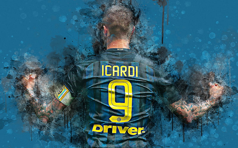 Mauro Icardi grunge art, Argentinian footballer, Inter Milan, paint art, color splashes, Internazionale FC, Serie A, creative art, T-shirt, Italy, HD wallpaper