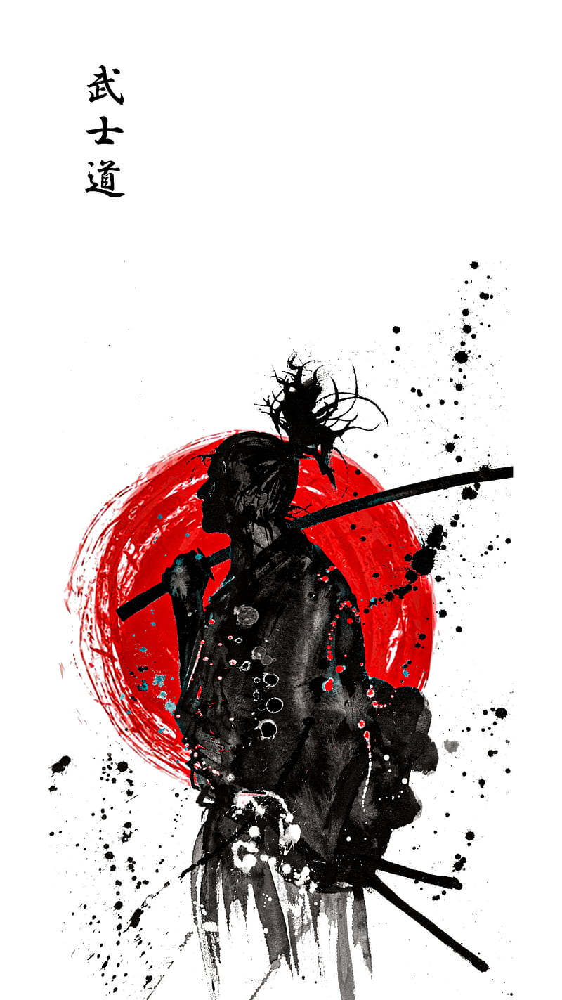Samurai, bushido, japan, red sun, ronin, warrior, HD phone wallpaper