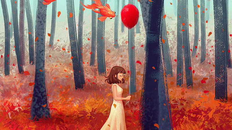Autumn Dream Girl , autumn, artist, artwork, digital-art, artstation, HD wallpaper