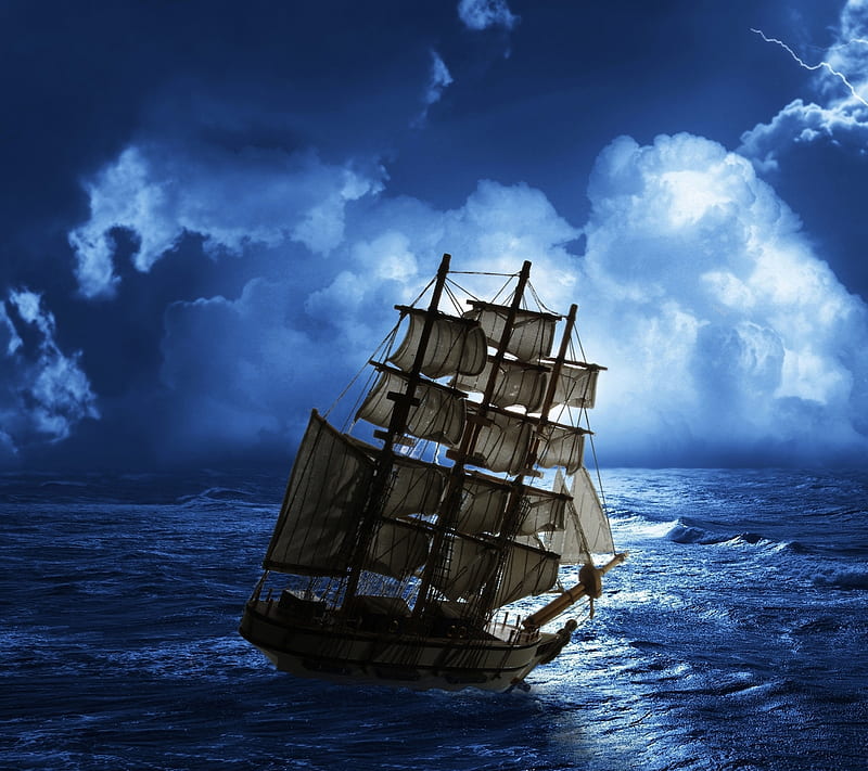 Sea Storm, moon light, sailing ship, HD wallpaper | Peakpx
