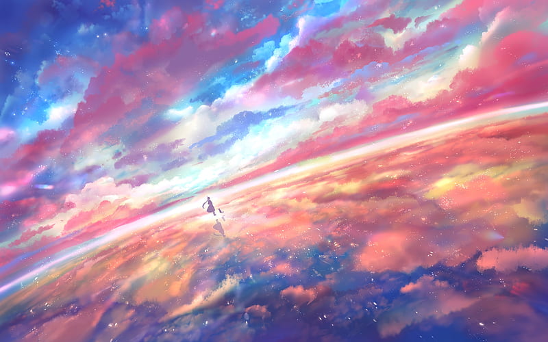 Sunset Anime Scenery Night Sky Silhouette Art Wallpaper 4K PC Desktop 4580b