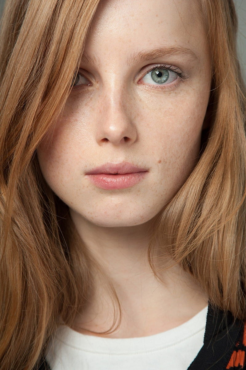 Rianne van Rompaey, women, model, redhead, green eyes, long hair, face, Dutch, closeup, frontal view, moles, freckles, HD phone wallpaper