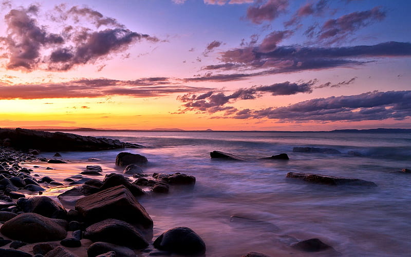 Ocean View, purple sky, bonito, sunset, clouds, sea, splendor, purple ...