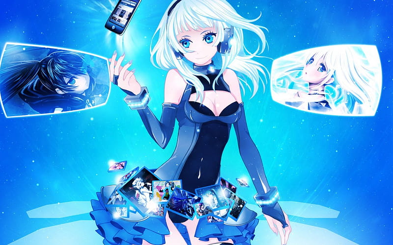 Advancing Technology, headset, phone, girl, anime, HD wallpaper