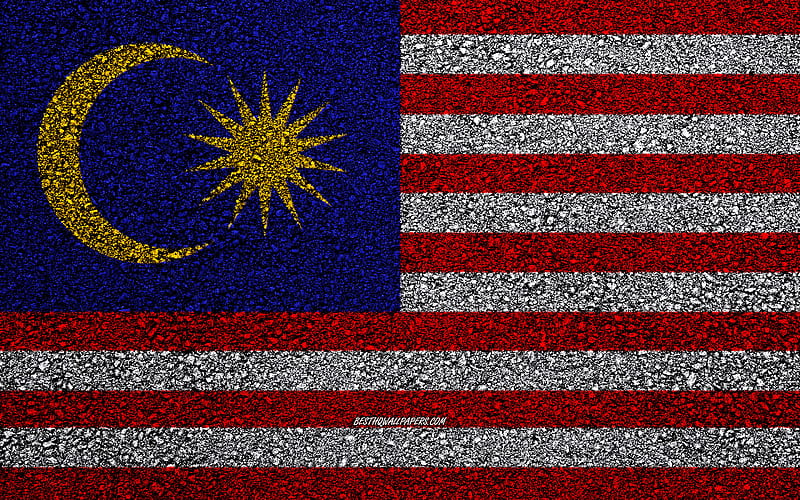 Flag of Malaysia, asphalt texture, flag on asphalt, Malaysia flag, Asia, Malaysia, flags of Asia countries, HD wallpaper