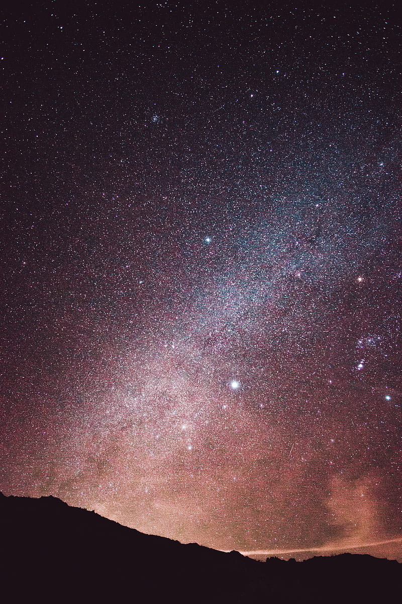 nebula, starry sky, stars, hills, silhouette, HD phone wallpaper