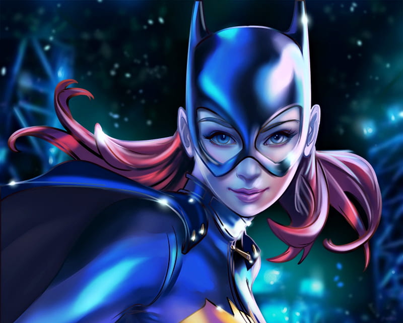 Batgirl, art, frumusete, luminos, crisdelaraart, fantasy, girl, face, pink, blue, HD wallpaper