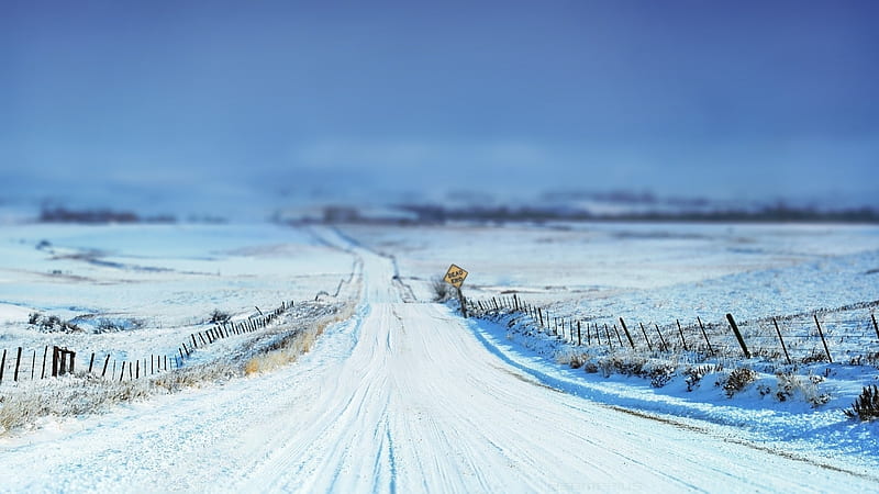 snow, dead end, road, tilt-shift, graphy, sky, sign, Landscape, HD wallpaper