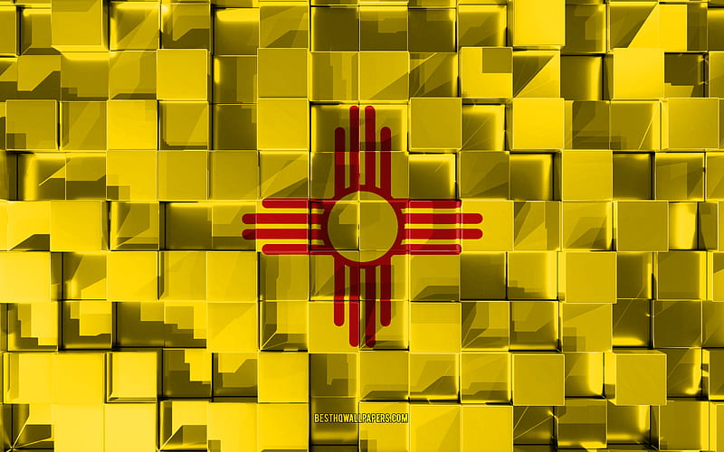Flag of New Mexico, 3d flag, US state, 3d cubes texture, Flags of American states, 3d art, New Mexico, USA, 3d texture, New Mexico flag, HD wallpaper
