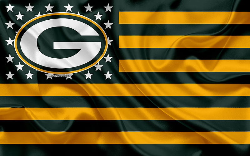 Green Bay Packers, American football team, creative American flag, green yellow flag, NFL, Green Bay, Wisconsin USA, logo, emblem, silk flag, National Football League, American football, HD wallpaper