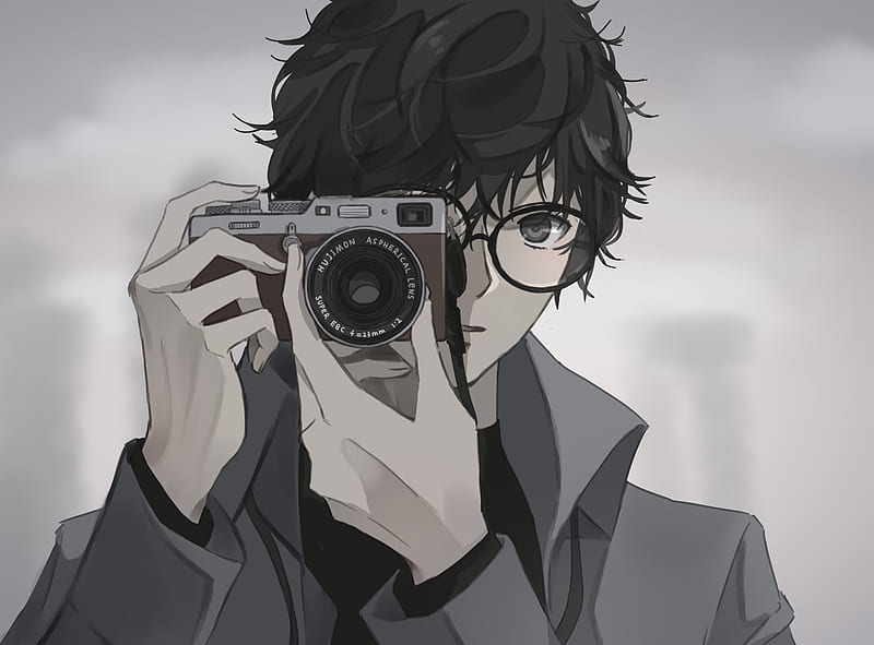 person, Persona 5, Black Hair, Boy, Camera, Glasses, Joker (Persona), HD wallpaper