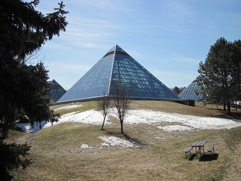 Blue Pyramids, Pyramids, graphy, Sky, green, snow, nature, trees, blue, HD wallpaper