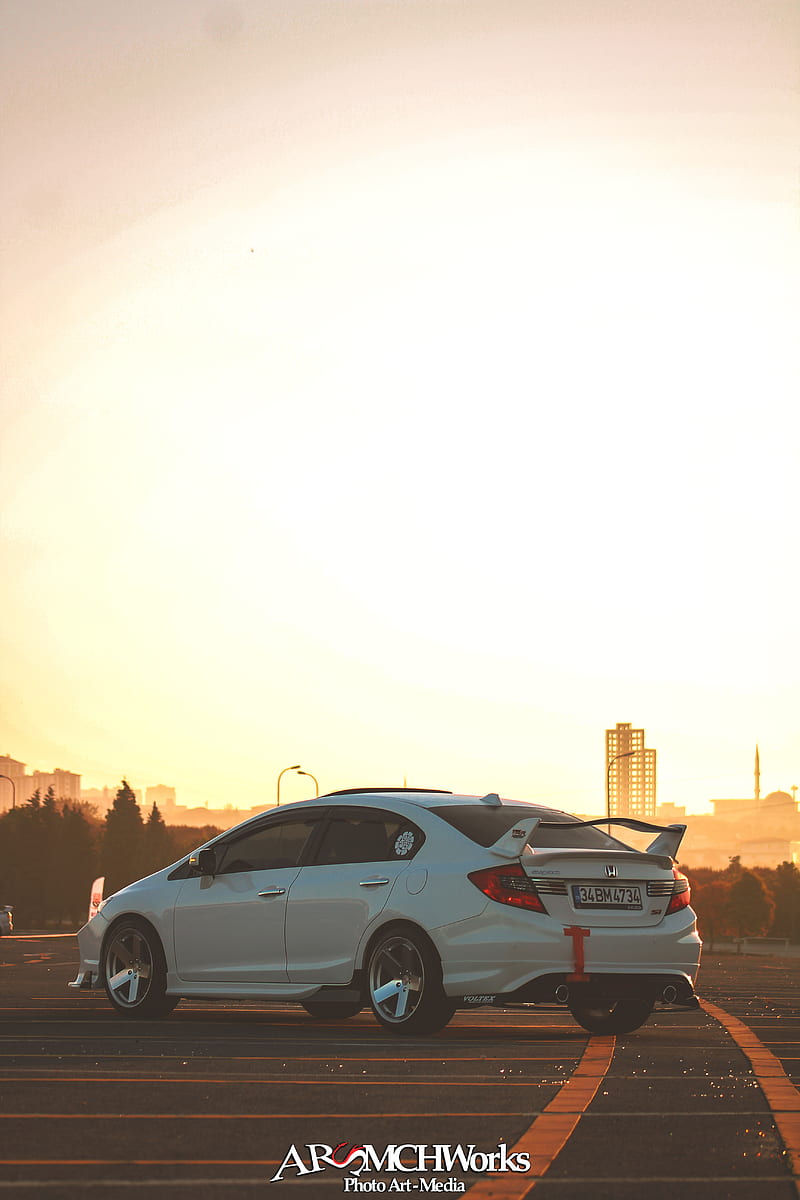 Honda Civic FB7, arsmchworks media, white, honda vip stance, mchworks, mchworks media, online, white, HD phone wallpaper