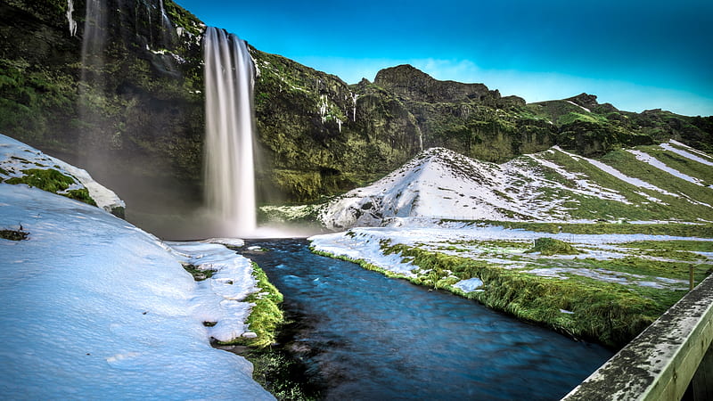 Seljalandsfoss Waterfall, Iceland, river, valley, landscape, mountains, HD wallpaper
