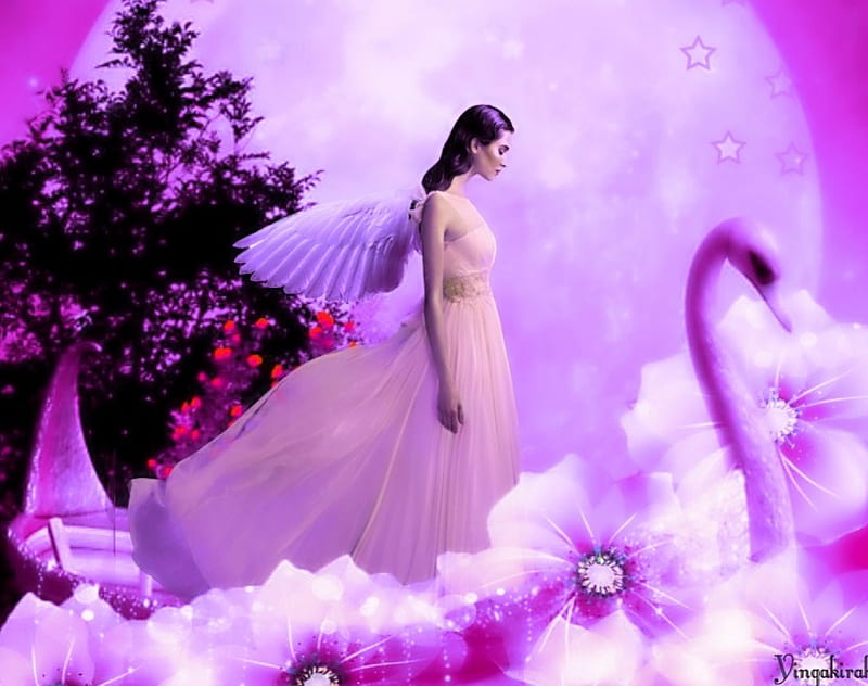 Beauty, art, flowers, woman, angel, HD wallpaper | Peakpx