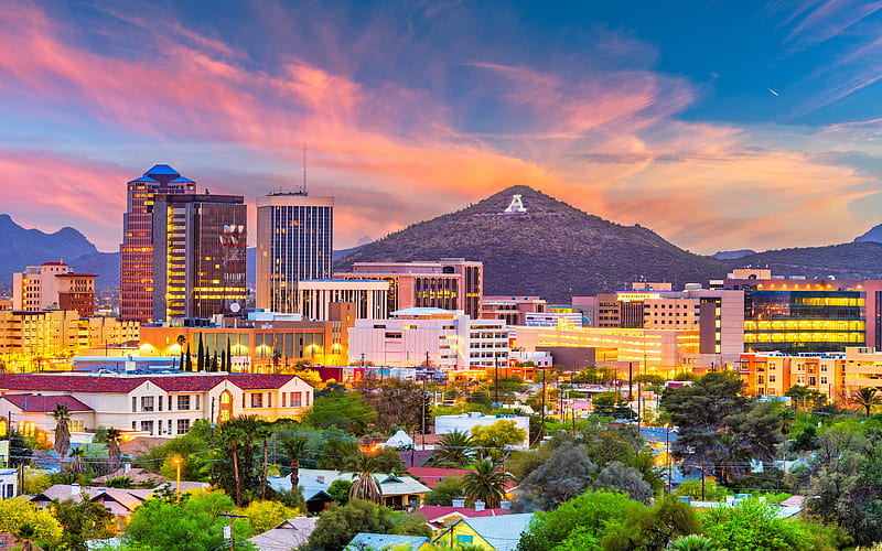 Tucson cityscapes, sunset, Arizona, USA, american cities, Tucson at evening, America, City of Tucson, Cities of Arizona, R, HD wallpaper