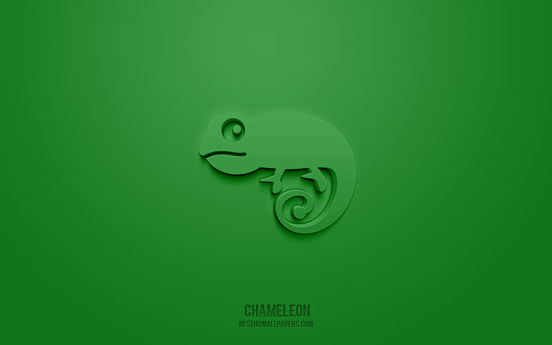 Chameleon 3d icon, green background, 3d symbols, Chameleon, creative 3d art, 3d icons, Chameleon sign, Animals 3d icons, HD wallpaper