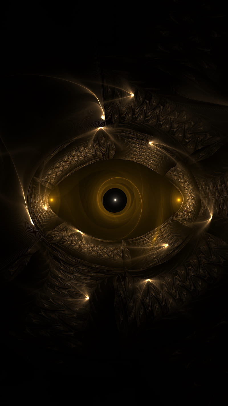 Eye shaped fractal , eye shaped, shine, dark, golden, abstract, HD phone wallpaper