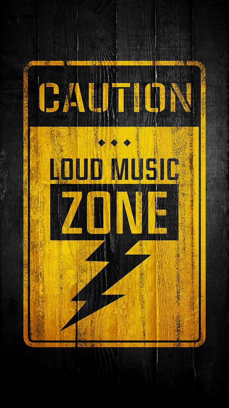 Loud music, black, caution, loud, music, sayings, yellow, zone, HD phone wallpaper