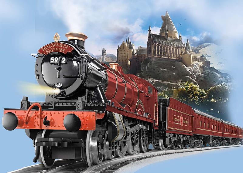 Hogwarts Express, movie, harry potter, film, steam, express, hogwarts, mountain, track, train, rail, castle, HD wallpaper