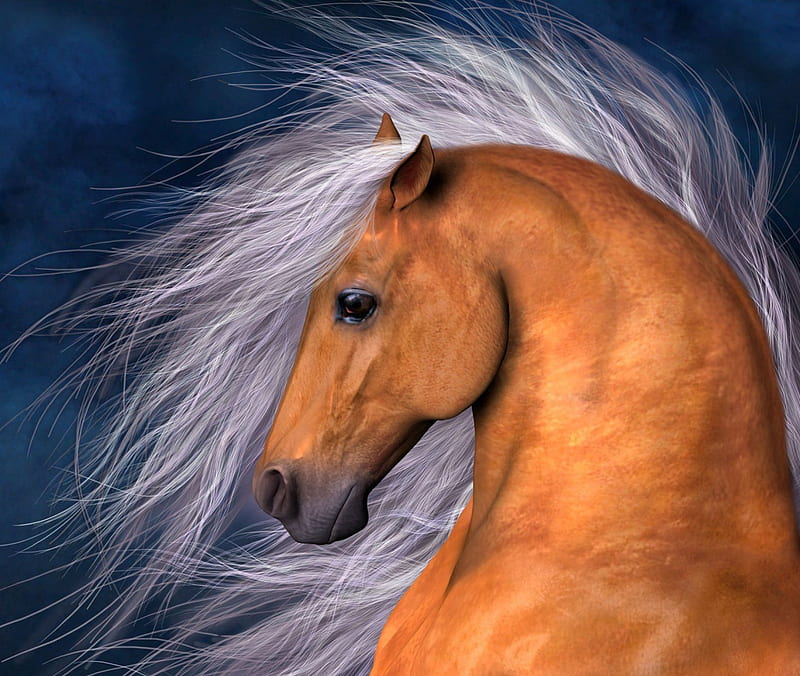 as the Wind - Horse F1, art, palomino, head, equine, horse, artwork, animal, painting, wide screen, HD wallpaper