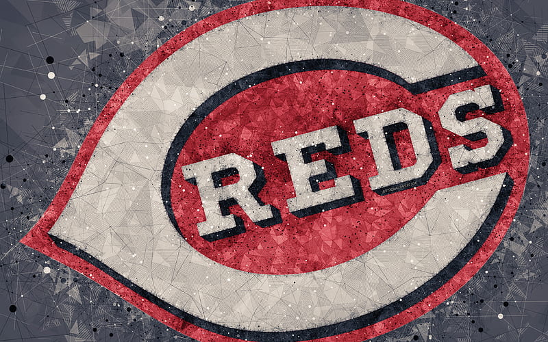 Cincinnati Reds American baseball club, geometric art, gray abstract background, National League, MLB, Cincinnati, Ohio, USA, baseball, Major League Baseball, HD wallpaper