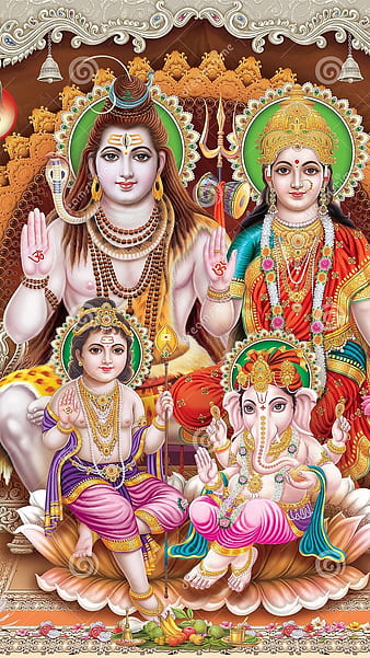 Shiv Parvati Family with little Ganesha and Kartika, shiv parvati, family,  little ganesha, HD phone wallpaper | Peakpx