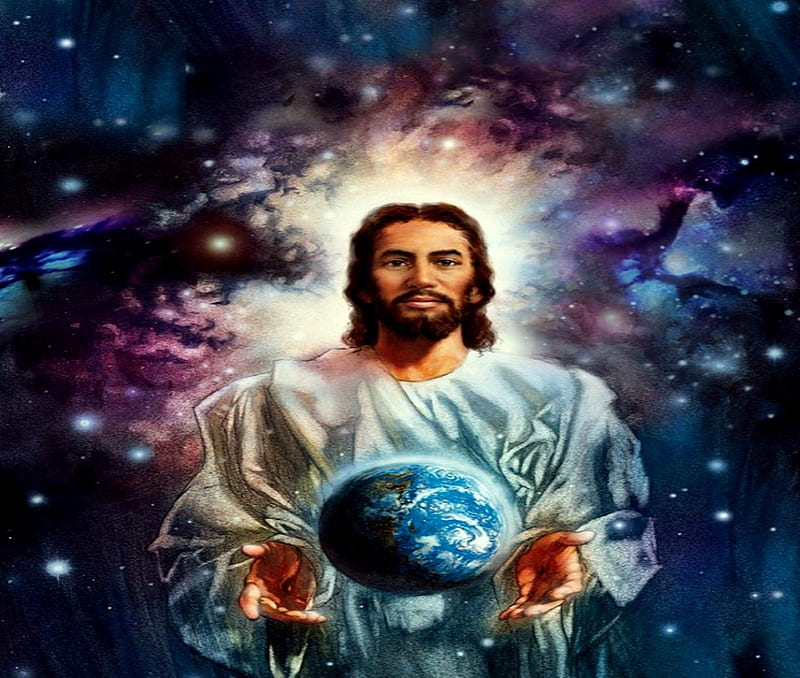 Jesus Holding Earth, Sky, Holding, Jesus, Stars, Earth, Space, HD wallpaper