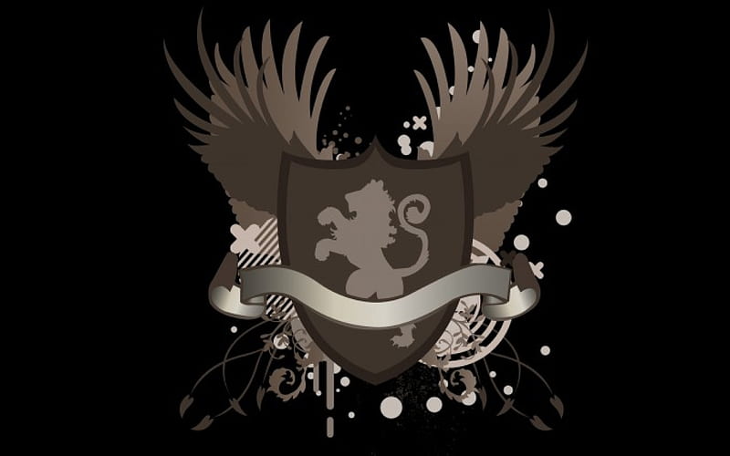 Crest, shapes, grunge, black background, shield, HD wallpaper