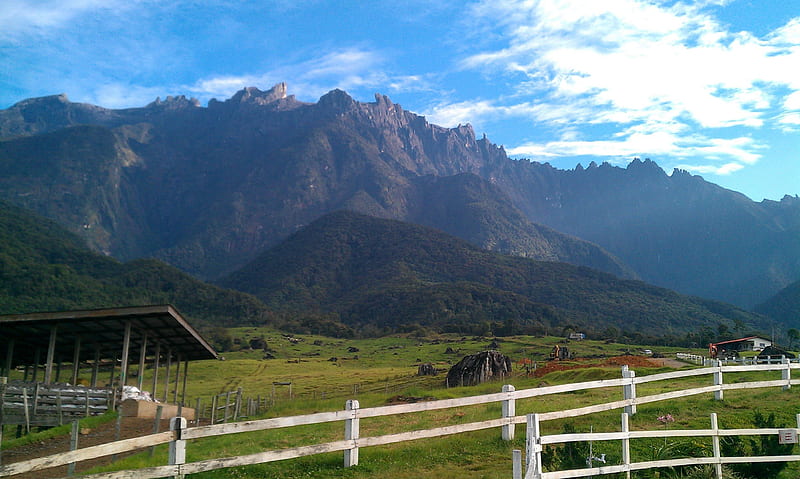 Majestic Mount Kinabalu, mountain, world heritage, cattle farm, view, HD wallpaper