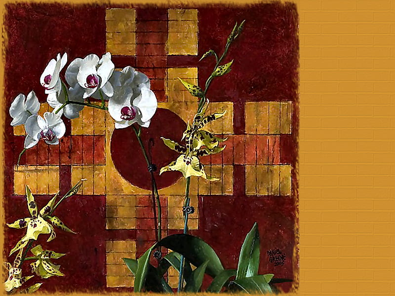 Orchids and Antique Gameboard F, art, romance, gameboard, artwork, floral, still life, orchids, antique, love, painting, flower, beauty, HD wallpaper