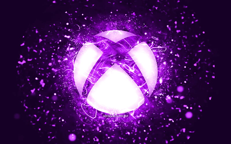 Xbox violet logo, violet neon lights, creative, violet abstract background, Xbox logo, OS, Xbox, HD wallpaper