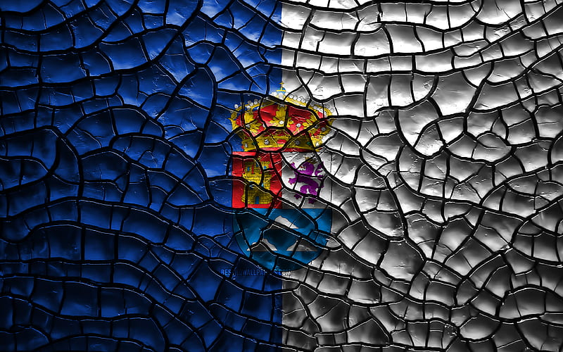 Flag of Las Palmas spanish provinces, cracked soil, Spain, Las Palmas flag, 3D art, Las Palmas, Provinces of Spain, administrative districts, Las Palmas 3D flag, Europe, HD wallpaper